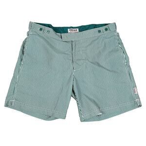 Ibiza Ocean Club Green White Striped Swim Trunks Size 30 Coastal Preppy Nautical